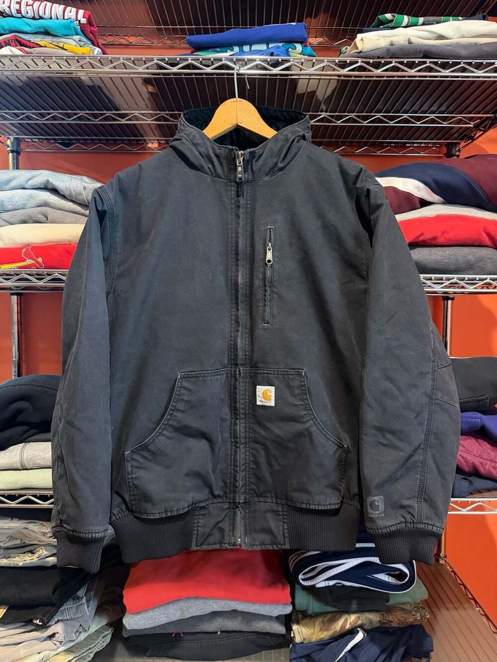 Carhartt Quick Duck Woodward Active Jacket Mens Medium Black Hooded Jacket